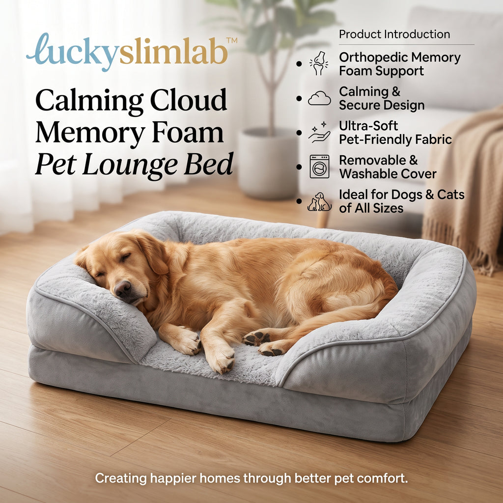 𝒍𝒖𝒄𝒌𝒚𝒔𝒍𝒊𝒎𝒍𝒂𝒃™ Calming Cloud Memory Foam Pet Lounge Bed