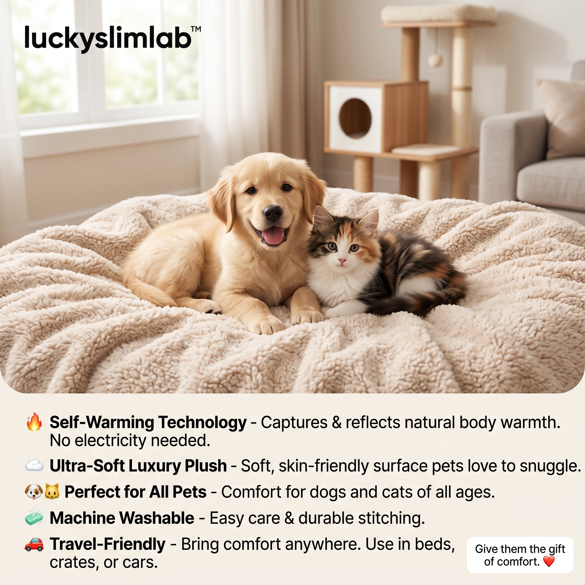 𝒍𝒖𝒄𝒌𝒚𝒔𝒍𝒊𝒎𝒍𝒂𝒃™ CozyNest Self-Warming Pet Blanket