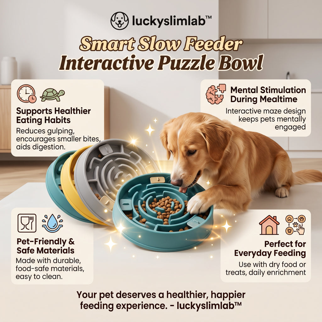 𝒍𝒖𝒄𝒌𝒚𝒔𝒍𝒊𝒎𝒍𝒂𝒃™ Smart Slow Feeder Interactive Puzzle Bowl