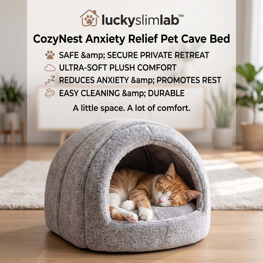 𝒍𝒖𝒄𝒌𝒚𝒔𝒍𝒊𝒎𝒍𝒂𝒃™ CozyNest Anxiety Relief Pet Cave Bed